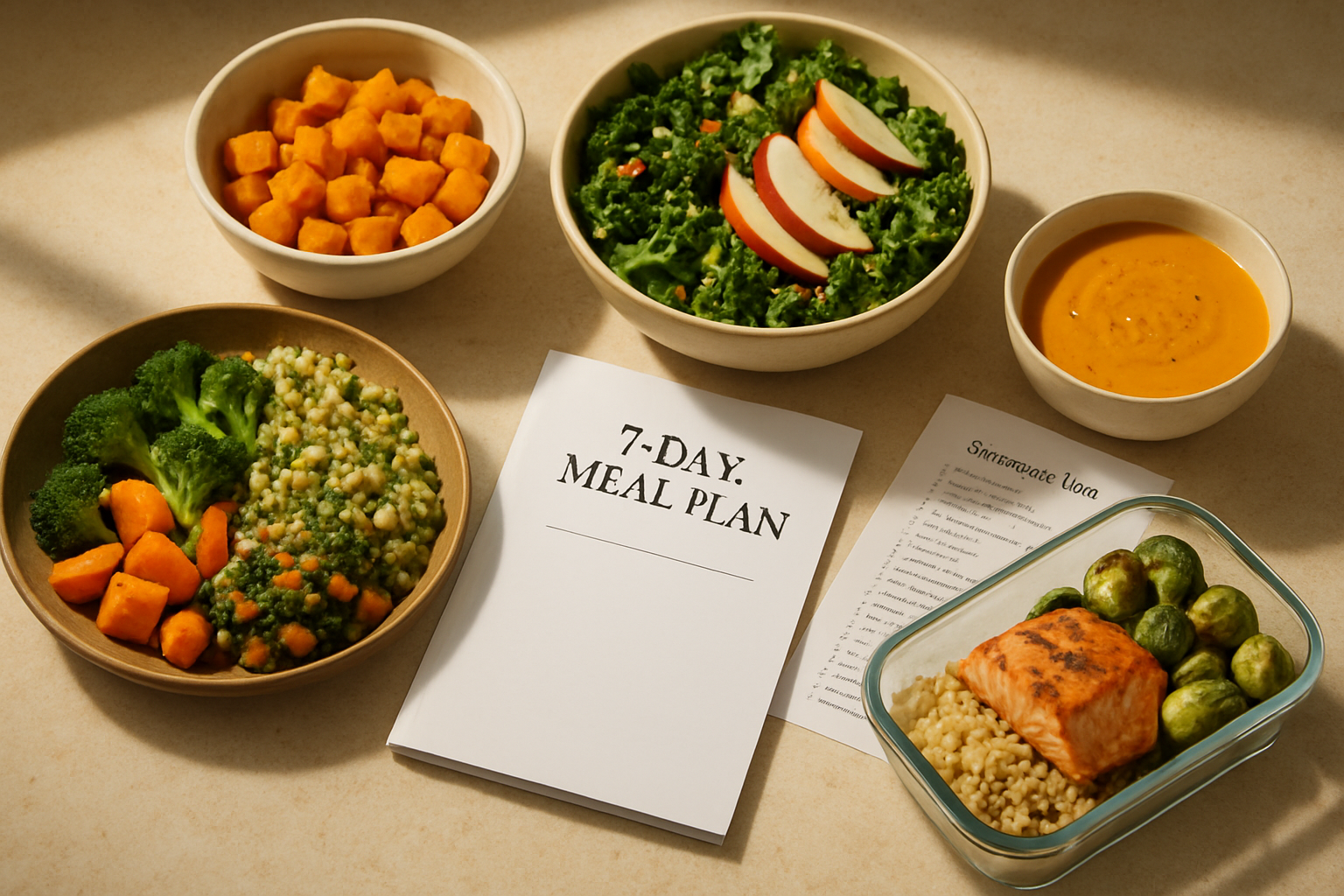 Supporting editorial illustration for Free 7-Day Healthy Meal Plan to Kickstart Your Fall Wellness