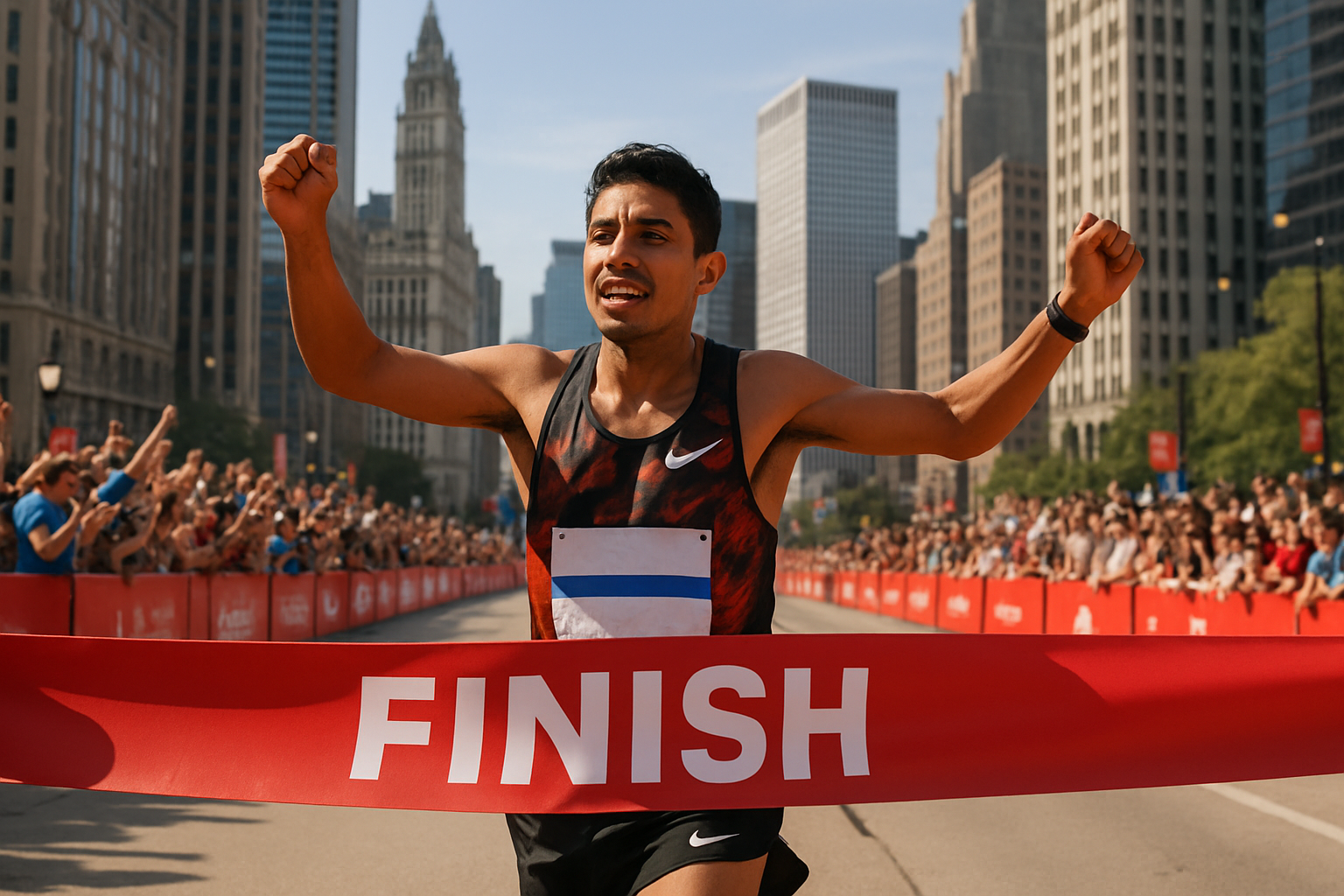 Editorial illustration for Amos Kipruto Shines as Jacob Kiplimo Faces Upset at Chicago Marathon