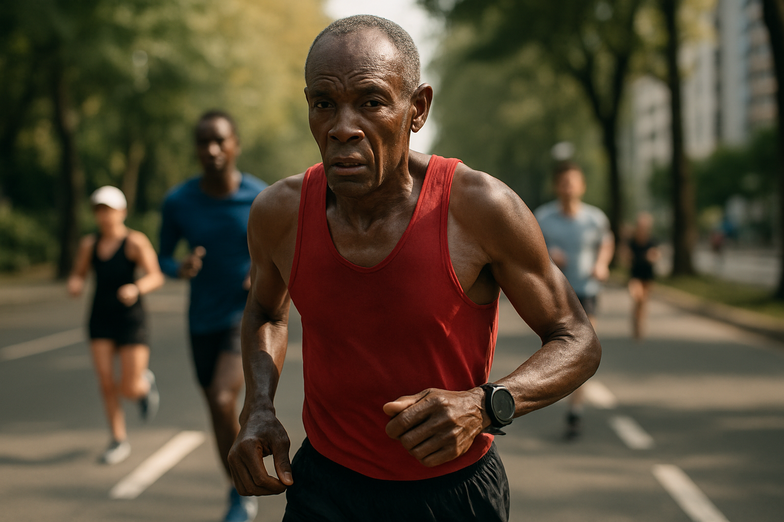 Supporting editorial illustration for Kenyan Runner Mark Kosgei Kiptoo Smashes M50 Half-Marathon World Record