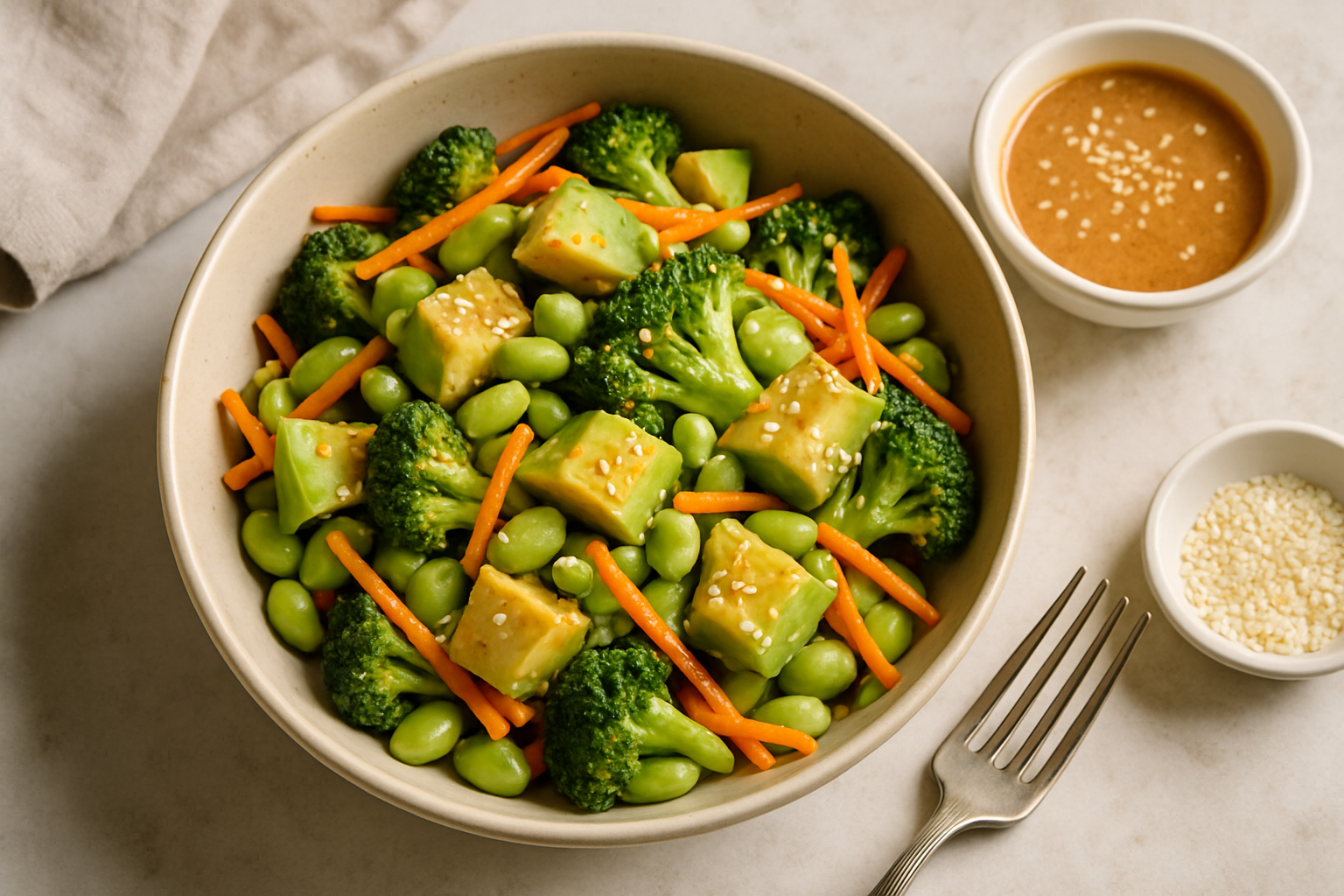 Supporting editorial illustration for High Protein Edamame Salad with Sesame Ginger Dressing