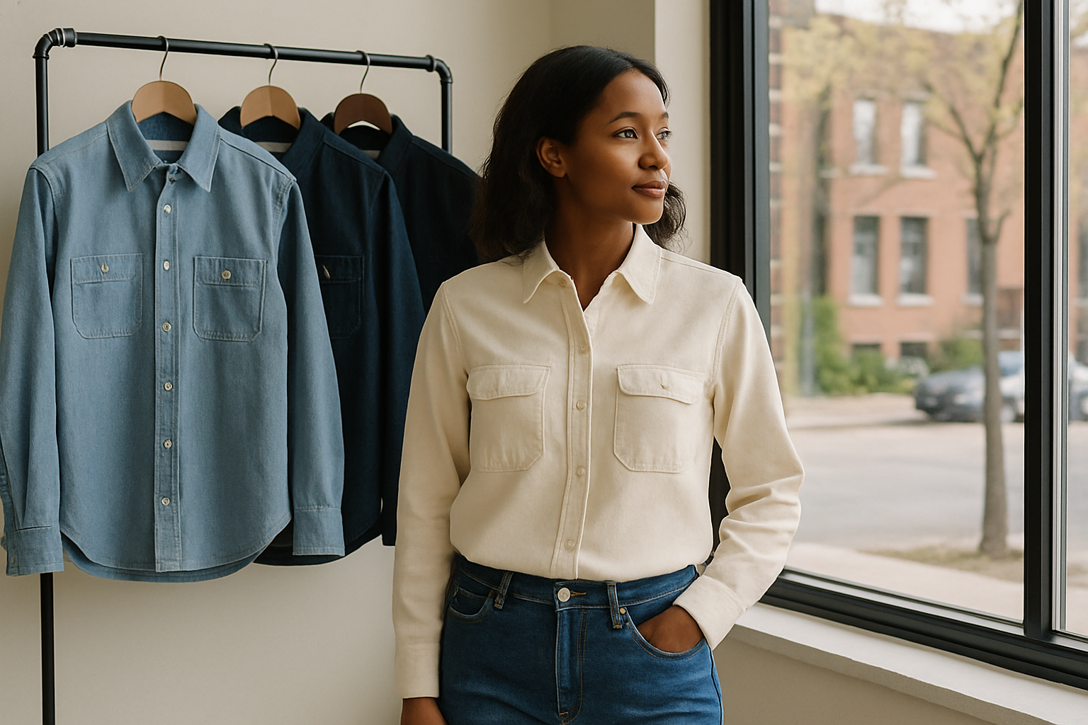 Editorial illustration for Denim and Chambray Shirts Restocked with New Cream Option