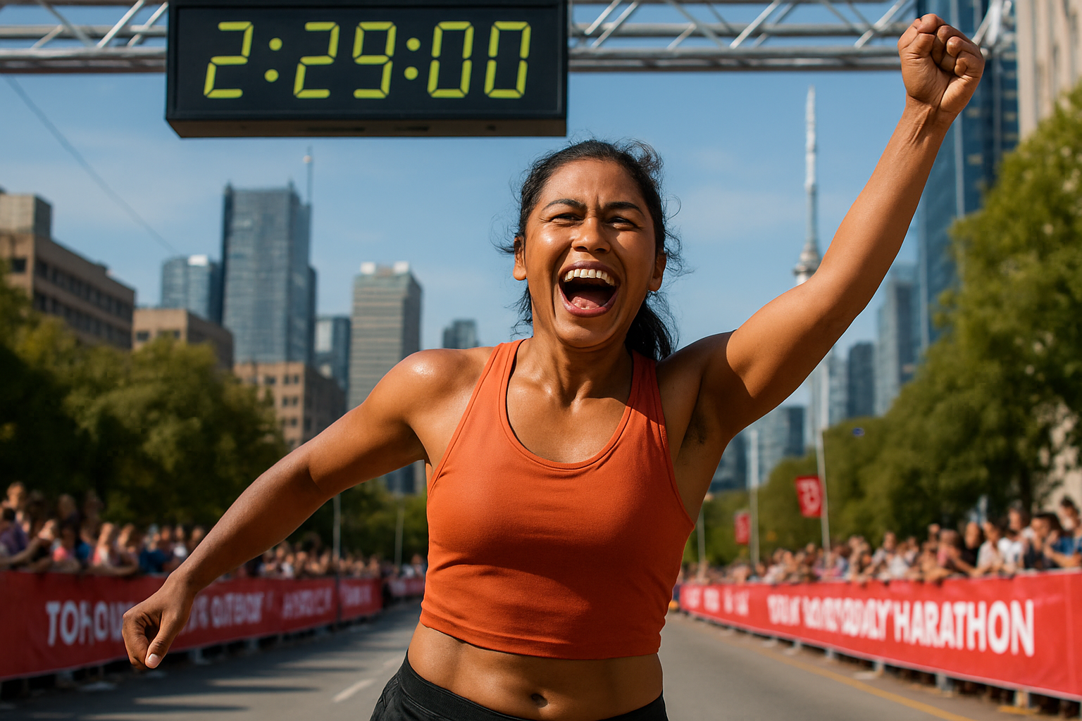 Supporting editorial illustration for Dayna Pidhoresky Clinches Second Canadian Marathon Championship at Toronto Waterfront Marathon