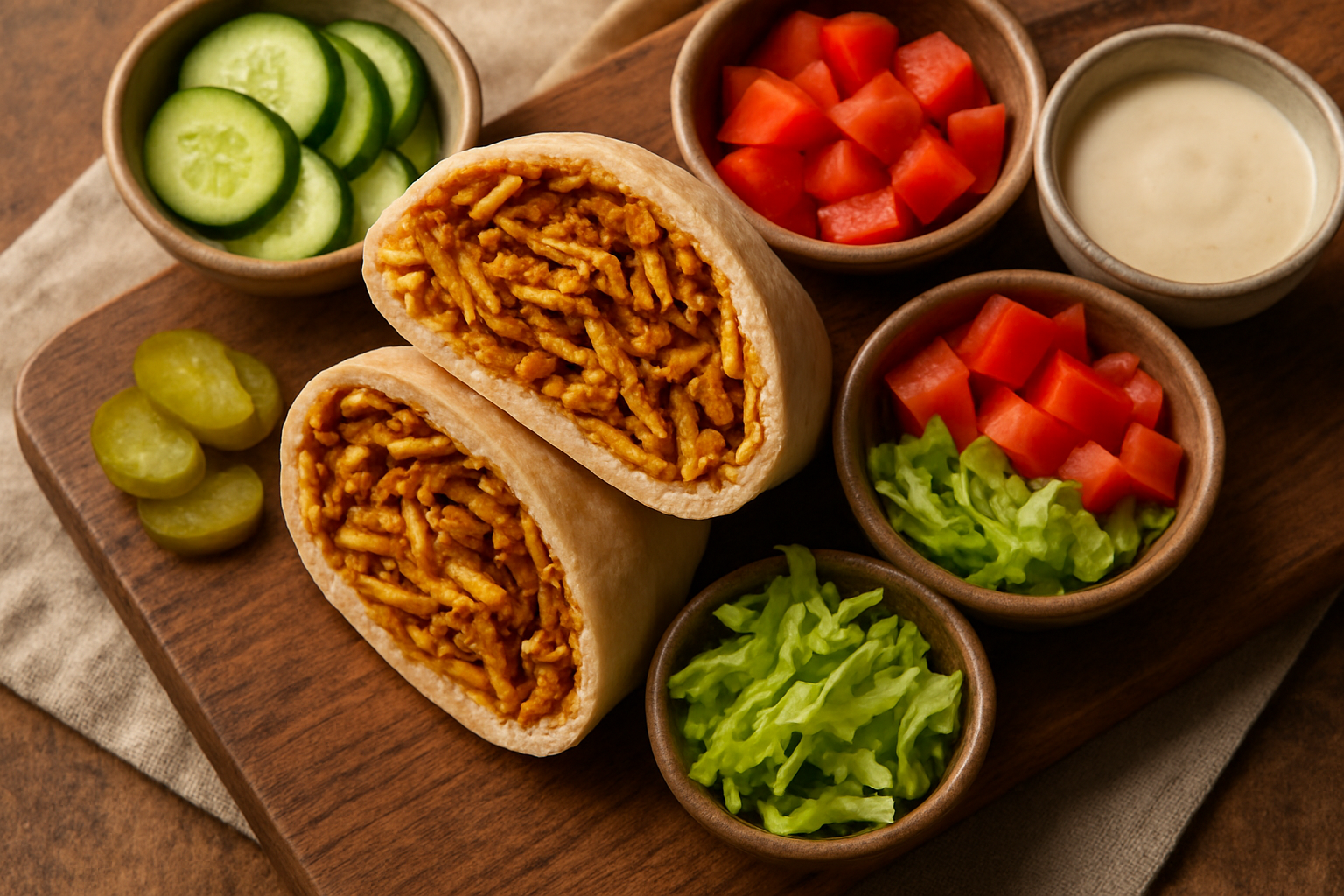 Supporting editorial illustration for Baked Vegan Tofu Shawarma Wraps (40g Protein)