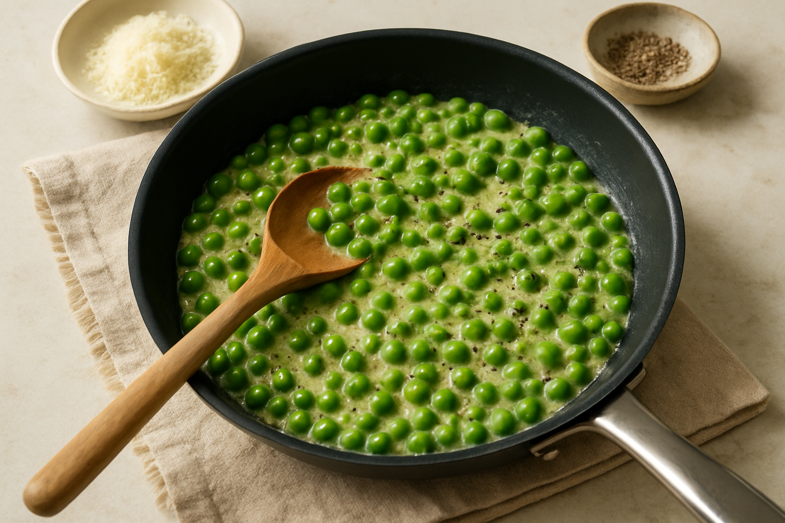 Supporting editorial illustration for These 10-Minute Cacio e Pepe Peas Might Just Change How You See Frozen Veggies