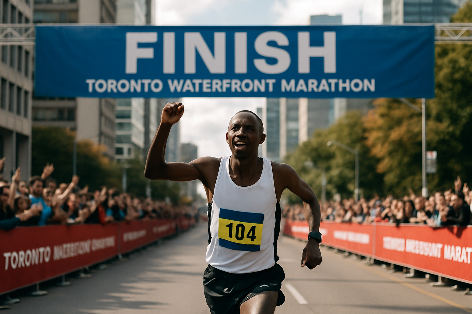 Editorial illustration for Leonard Langat Successfully Defends Title at TCS Toronto Waterfront Marathon