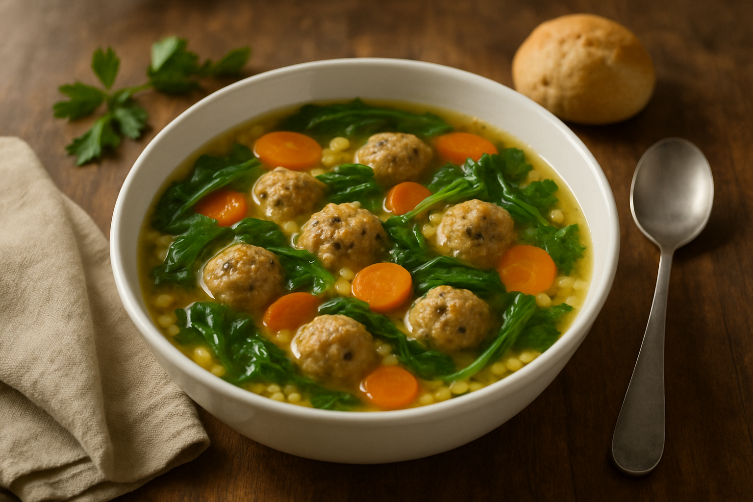 Editorial illustration for Italian Wedding Soup: A Cozy Classic for Healthy Eating