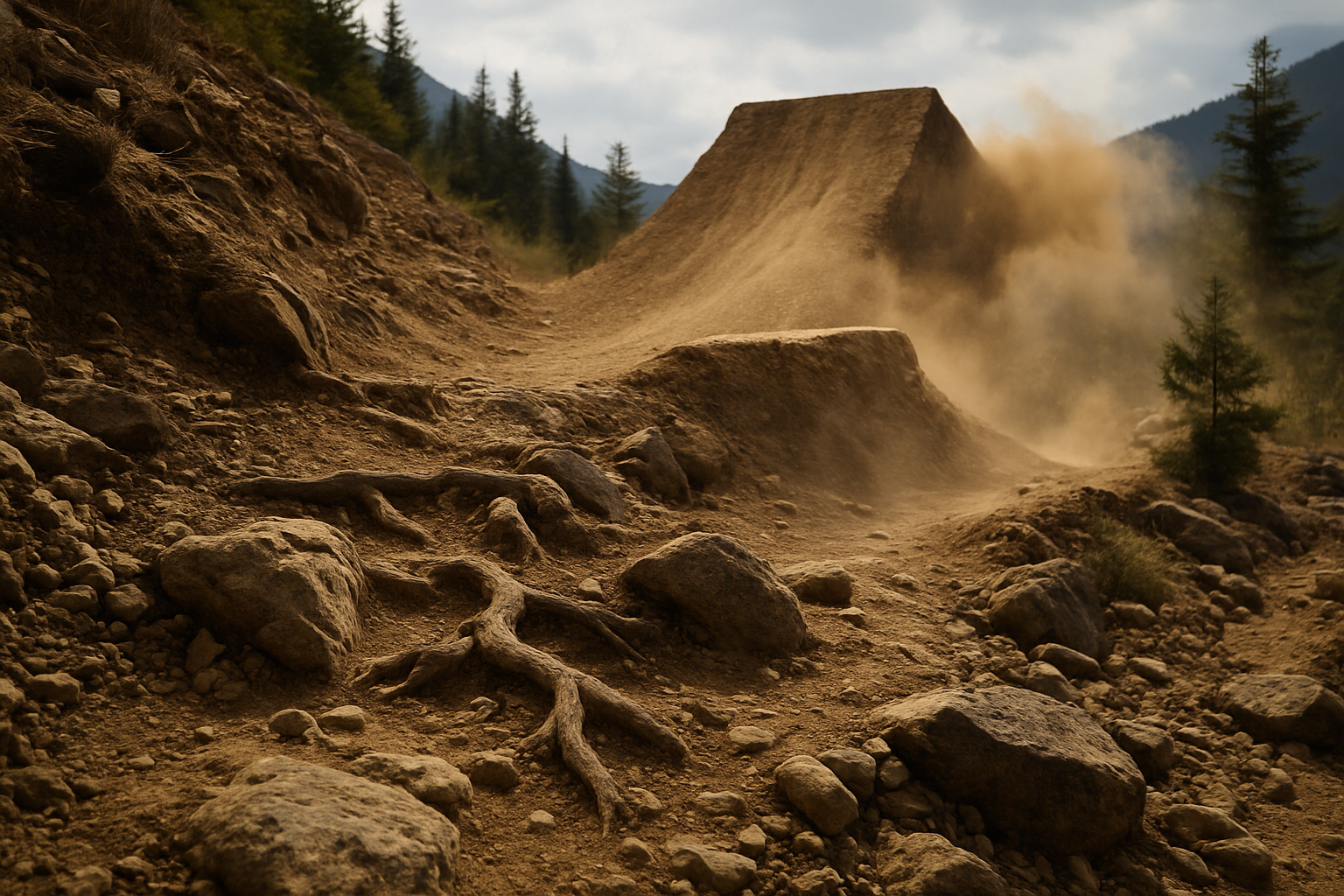 Supporting editorial illustration for The Hardline BC Track: Mountain Biking's Ultimate Challenge