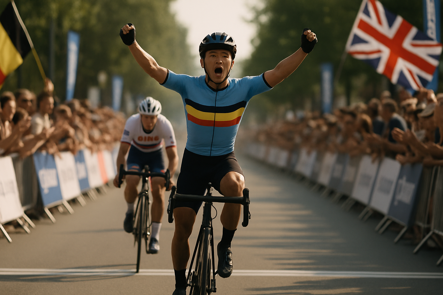 Editorial illustration for Jarno Widar Triumphs Over Pidcock in a Thrilling Finish at the 2026 WorldTour