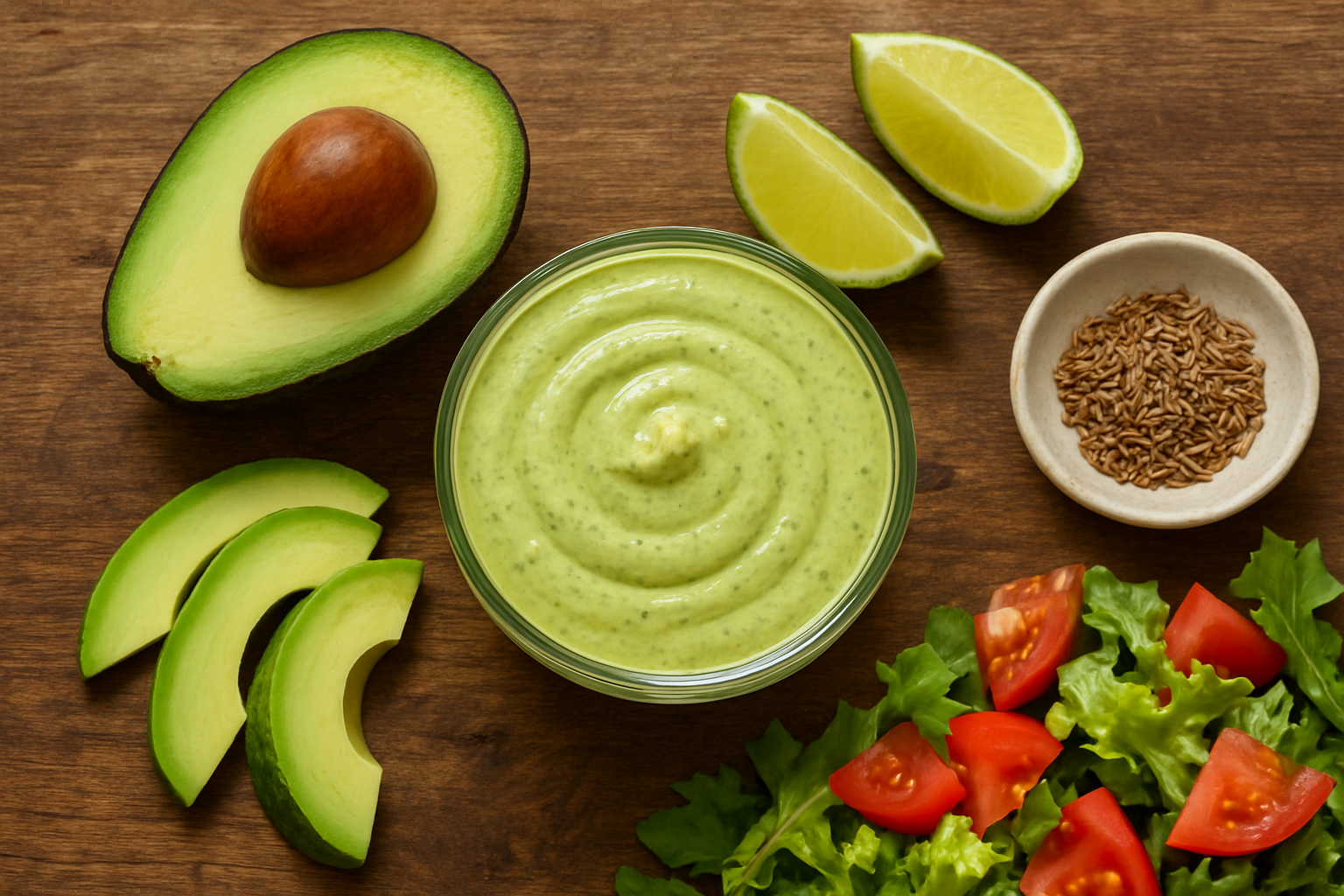 Supporting editorial illustration for Creamy Blended Avocado Lime Dressing: A Thick, Tangy Upgrade for Your Salads