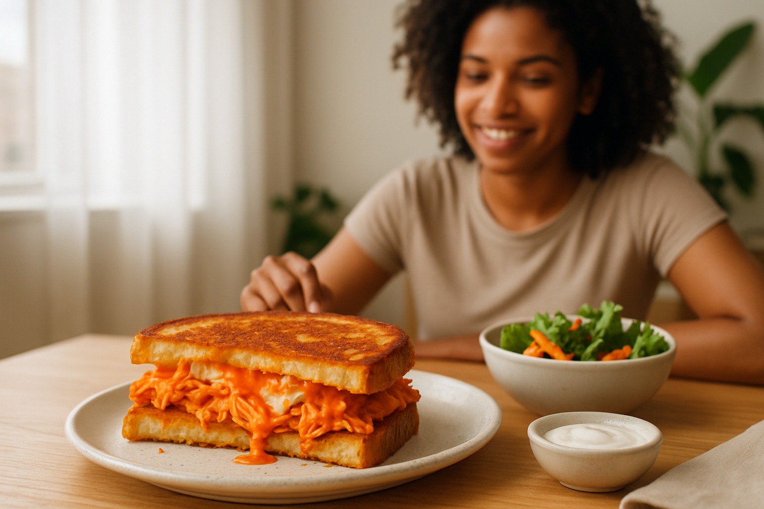 Editorial illustration for Buffalo Chicken Grilled Cheese: A Spicy Twist on a Classic Sandwich
