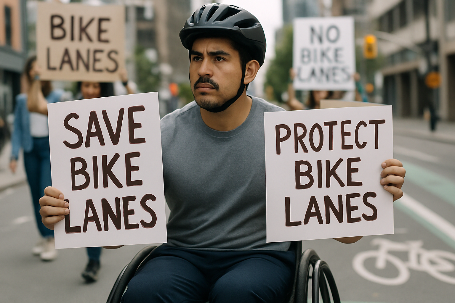 Supporting editorial illustration for Toronto Bike Lane Protest Sees Third Arrest, Including Paralympian