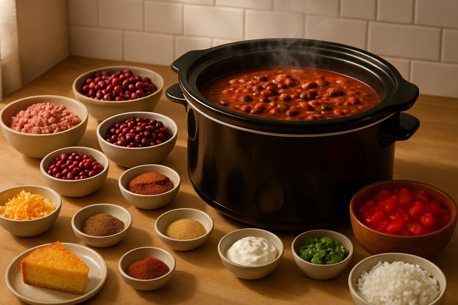 Editorial illustration for Hearty and Easy Crockpot Chili for a Cozy Dinner