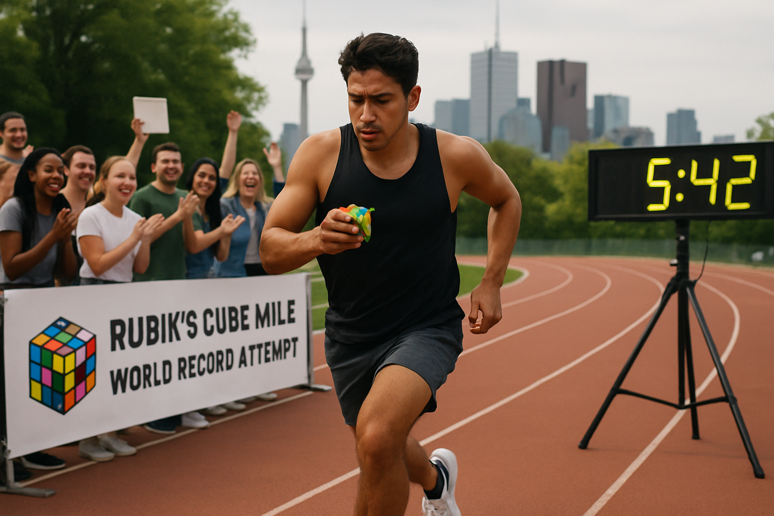 Editorial illustration for Toronto Runner Breaks Rubik’s Cube Mile World Record