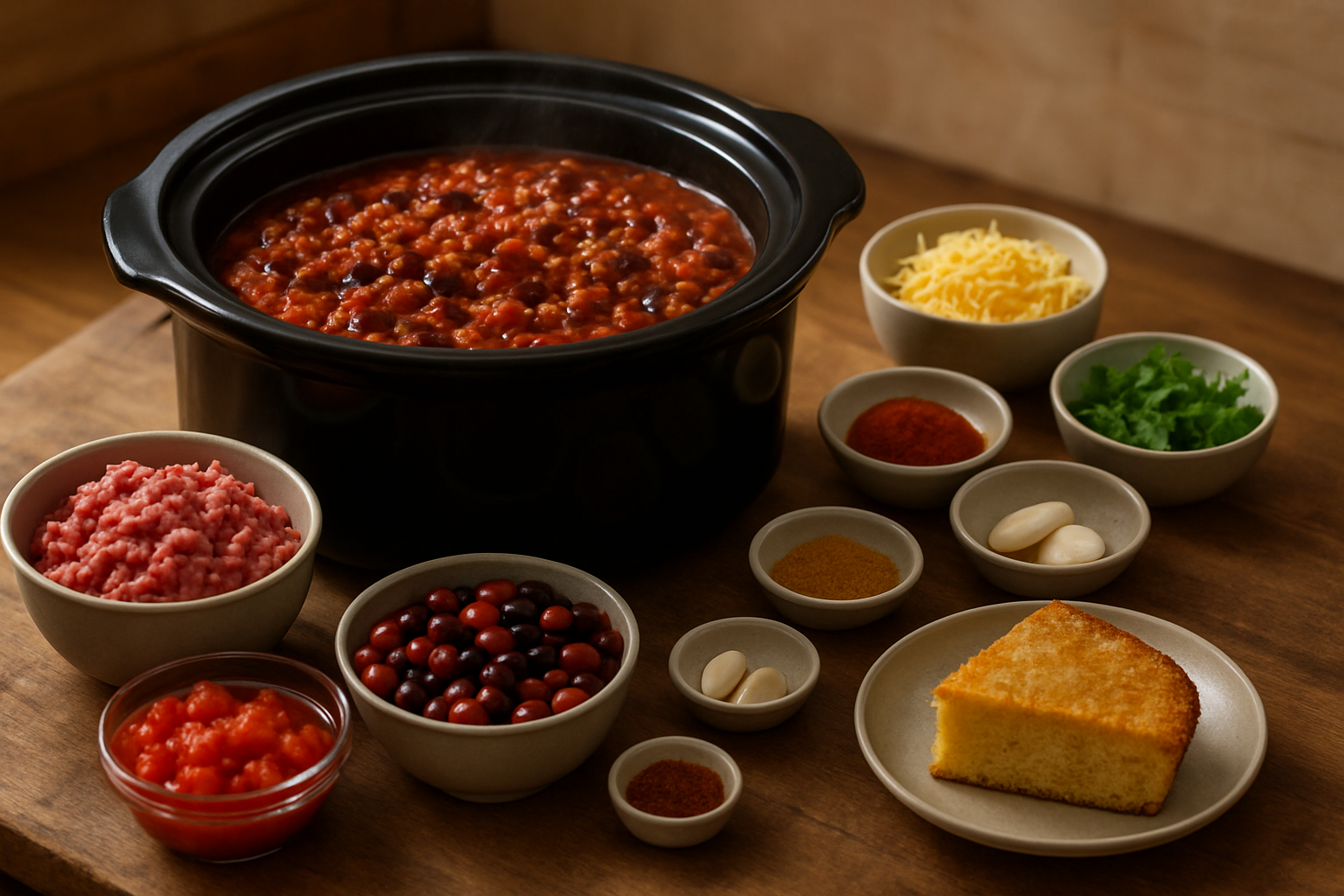 Supporting editorial illustration for Hearty and Easy Crockpot Chili for a Cozy Dinner