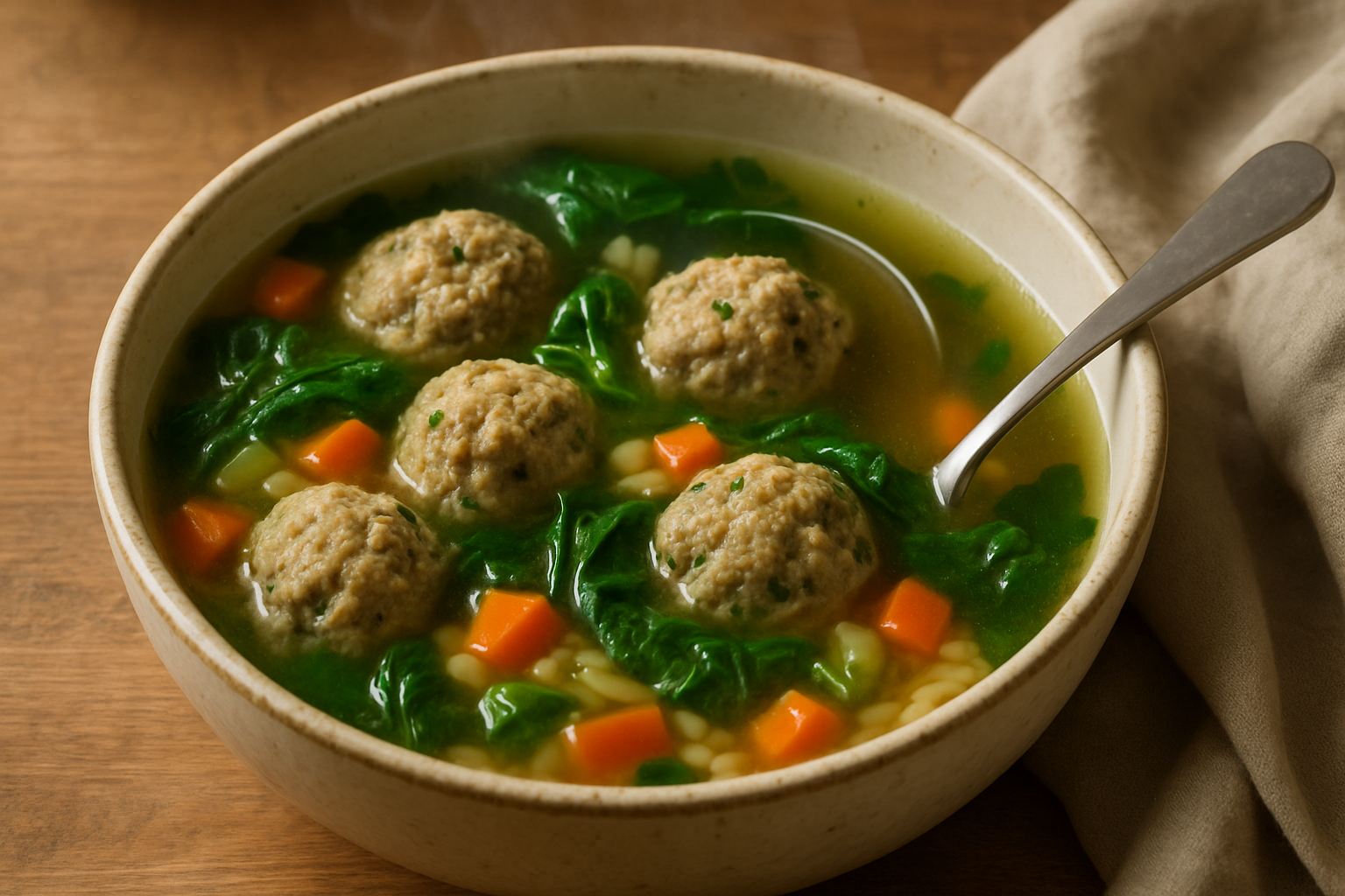 Supporting editorial illustration for Italian Wedding Soup: A Cozy Classic for Healthy Eating